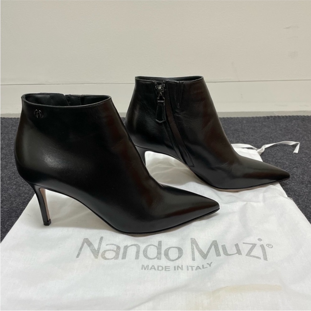 Nando Muzi pointed toe 75mm black leather ankle boots size 37.5. - Picture 2 of 5